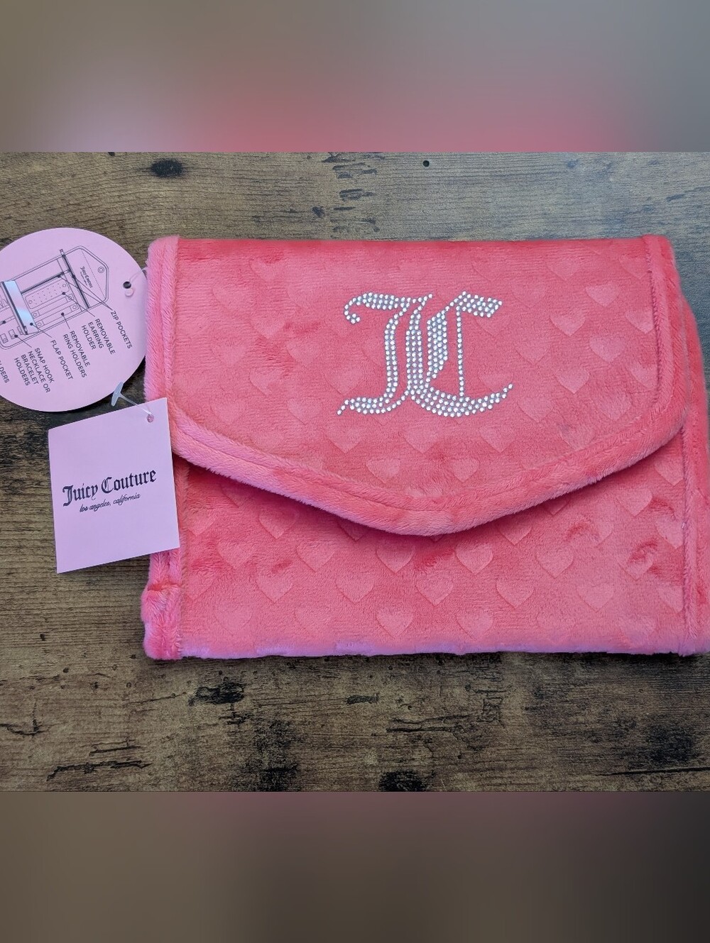 Juicy Couture Pink Heart-Embossed Jewelry Organizer With Two Gold Bracelets